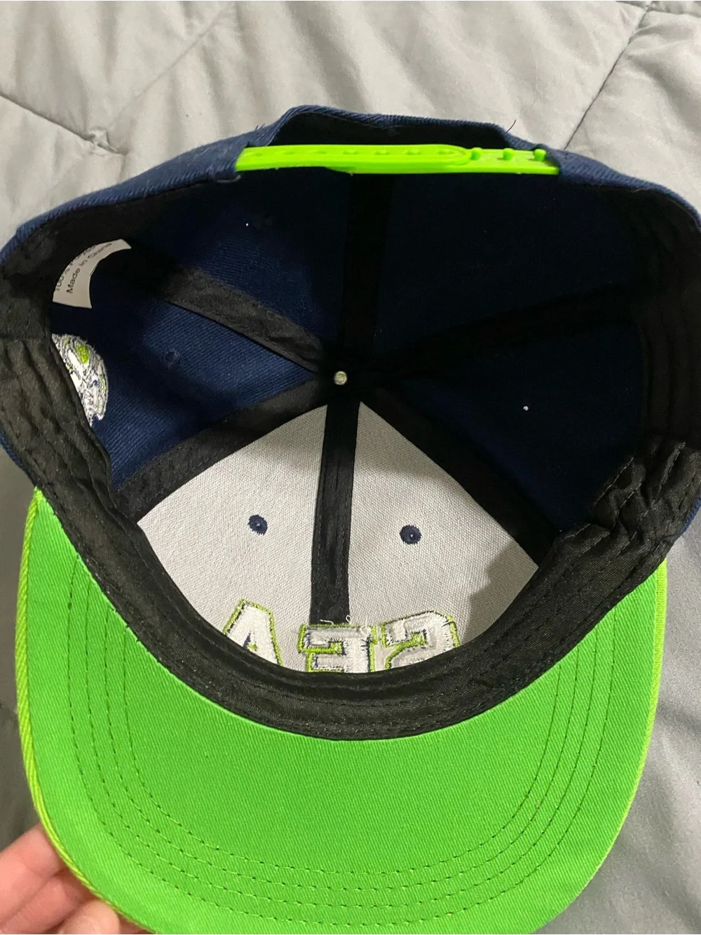 Seahawks Embroidered Navy and Neon Green Snapback Cap